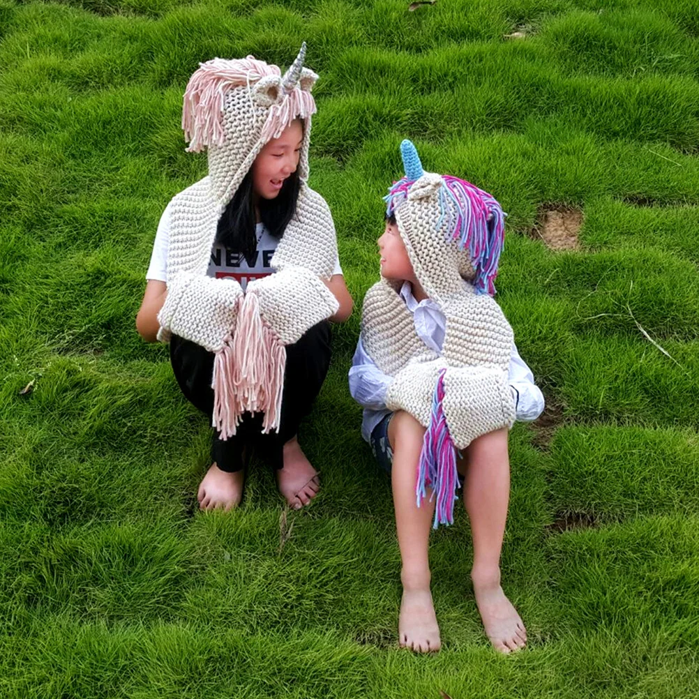 

Handmade Unicorn Colorful Kid Winter Hat Knitted Beanie Scarf Warm Knit Caps Outdoor Style Unicorn Hat Knitted Caps