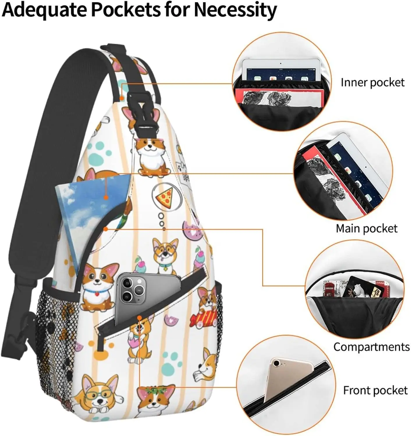 Simpatica borsa a tracolla a tracolla per cani Corgi per donna con tasche Multiple e tracolla regolabile adatta per i viaggi quotidiani