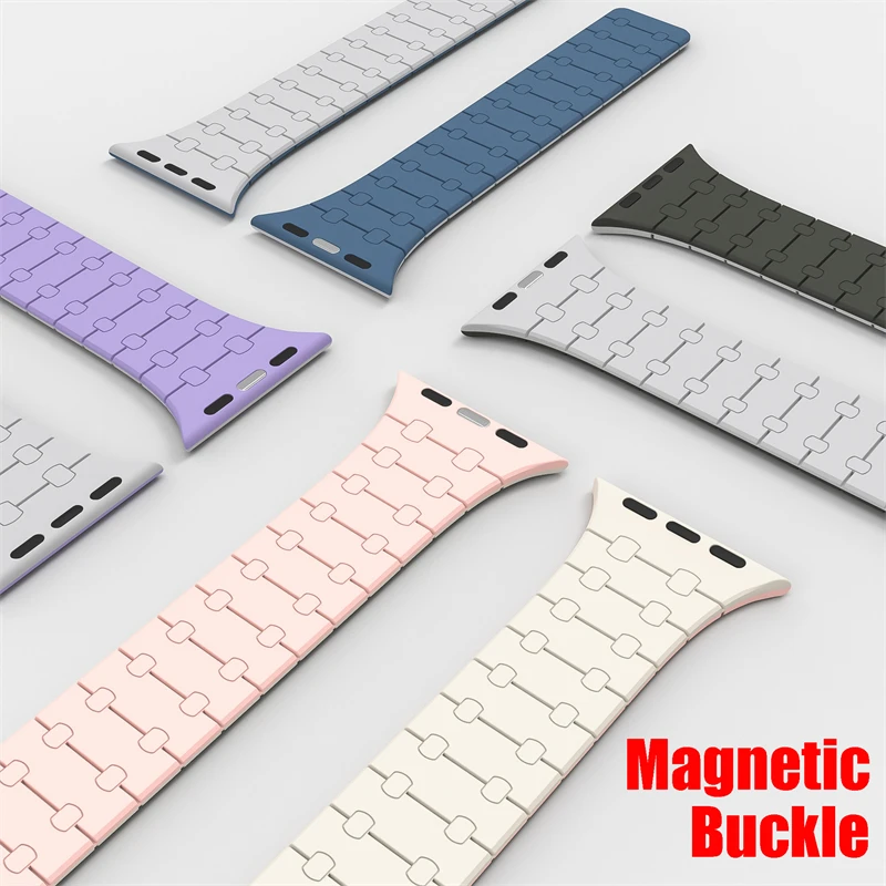 Pulseira magnética para apple watch série 10 9 8 banda 46mm 44mm 45mm 40mm 38 49mm 41mm 42mm pulseira correa de silicone iwatch ultra 2