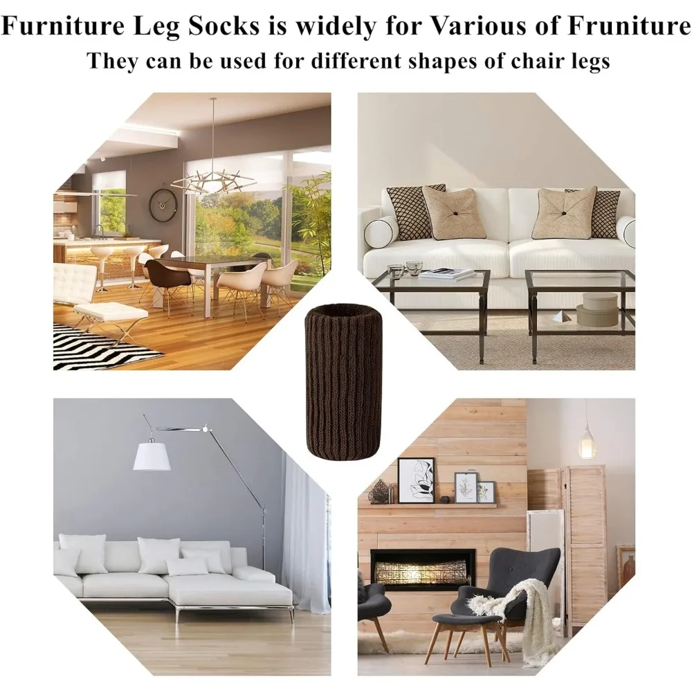 16 قطعة من جوارب أرجل الأثاث - واقيات أرضية أرجل الكرسي المحبوكة عالية المرونة، مجموعة أغطية أرجل الكرسي السميكة للقهوة، تتحرك بسهولة