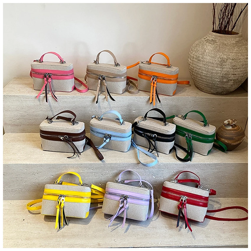 

Spring/Summer Color Blocking Box Bag for Women PU Splicing Zipper Handbag Korean Casual Fashion Versatile Female Cross Body Bags