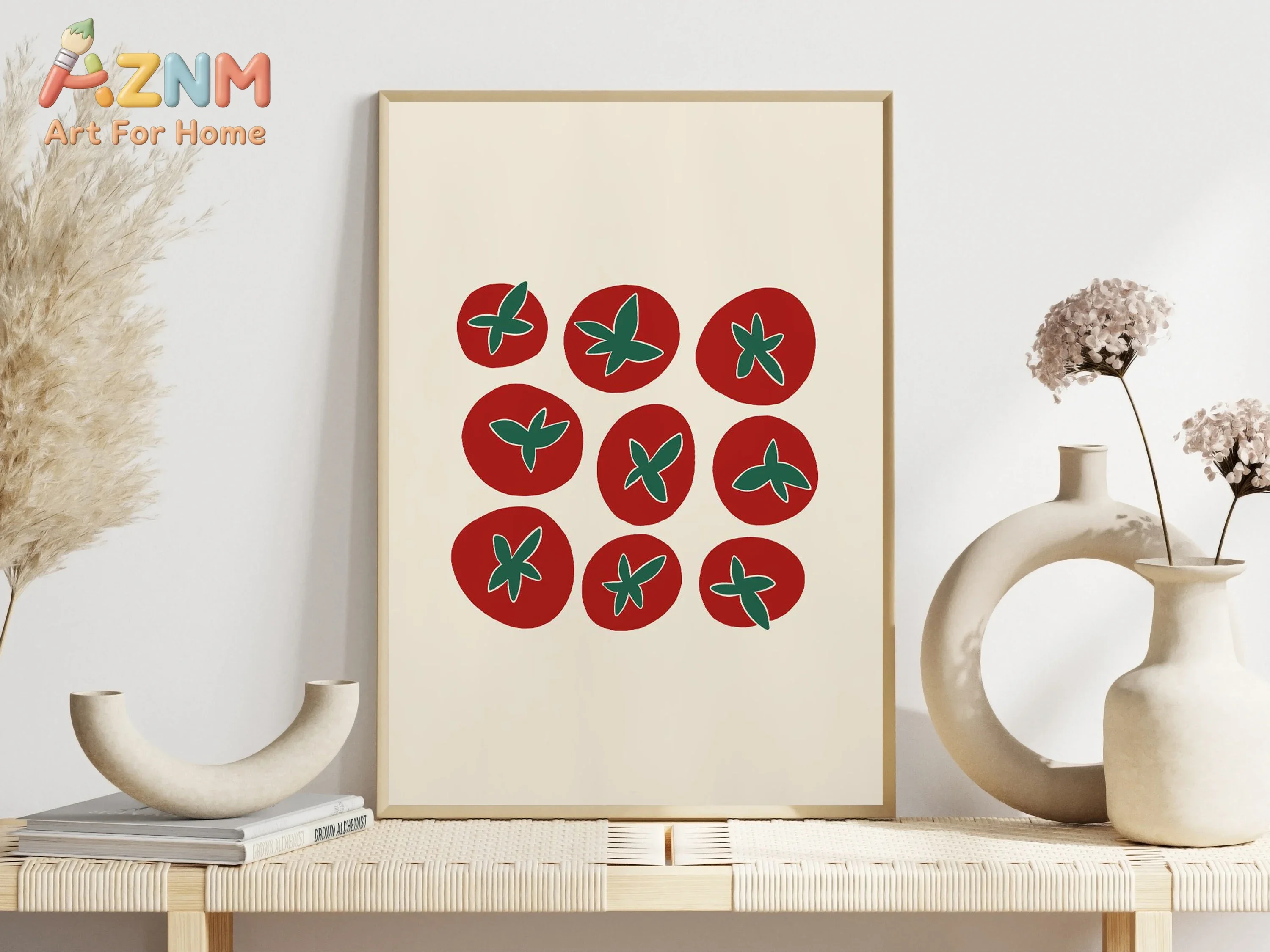 AZNM Abstract Fruit Vegetable Canvas Wall Art Retro Farmers Market Line Art Corn Pepper Pomegranate Art Print Unframed Canvas Po