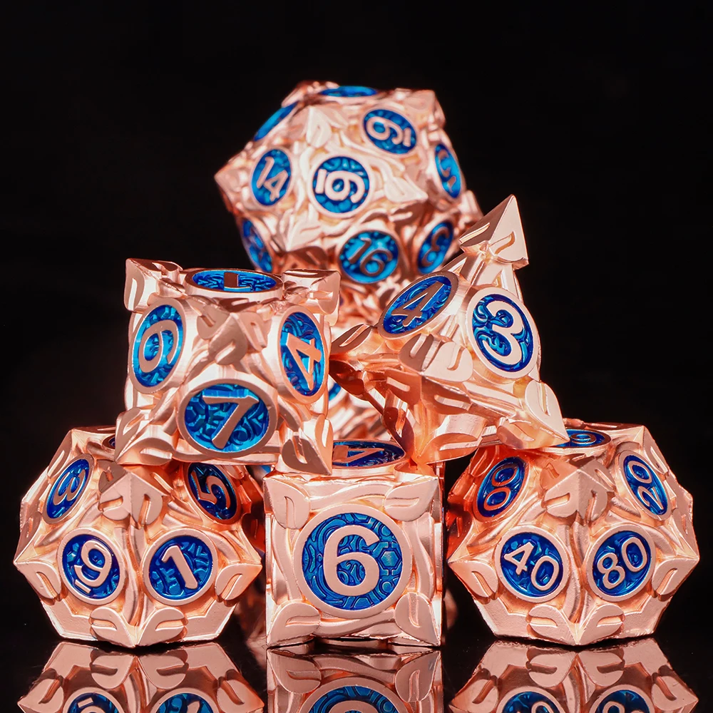 Vine Pattern Hollow Metal Dice Set 7Pcs Polyhedral DND Dice for D&D RPG Tabletop Game Assorted Colors