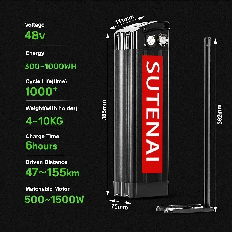 48V Lithium Battery Pack 36V/52V/60V/72V Silver Fish E-Bike Electric Bicycle 1500W 20/30/40/50Ah 18650 Battery Pack With Charger