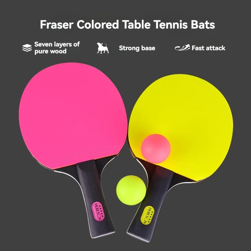 Colorful High-Elasticity Table Tennis Rackets, Double-Sided Anti-Adhesive Table Tennis Rackets, 2 Long-Handle Table Tennis Rackets