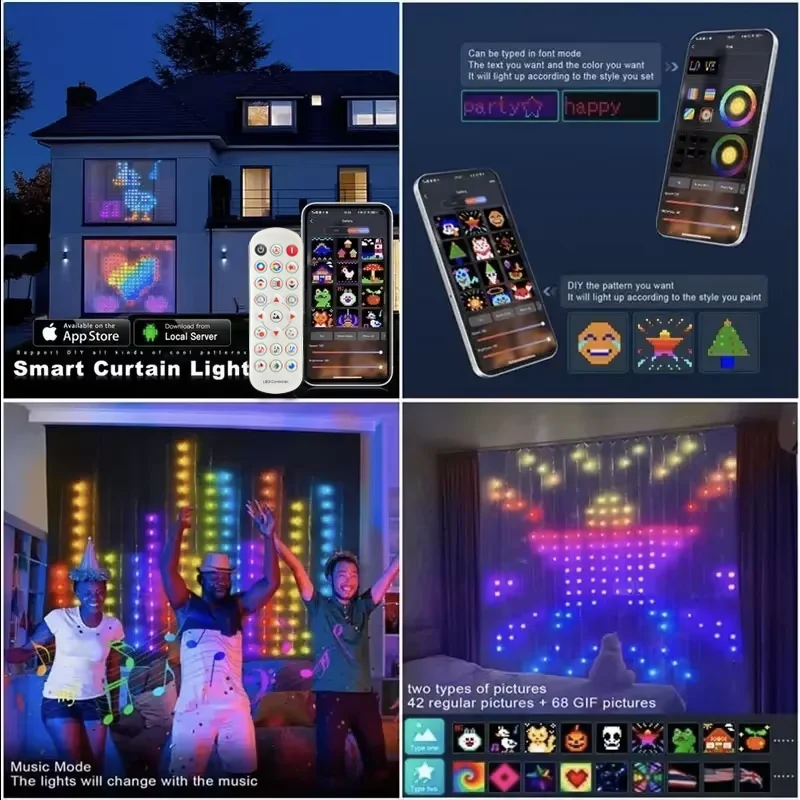 400LEDs Smart Curtain Lights Bluetooth App LED String RGB Fairy Lights DIY Music Change Display for Window Bedroom Decoration