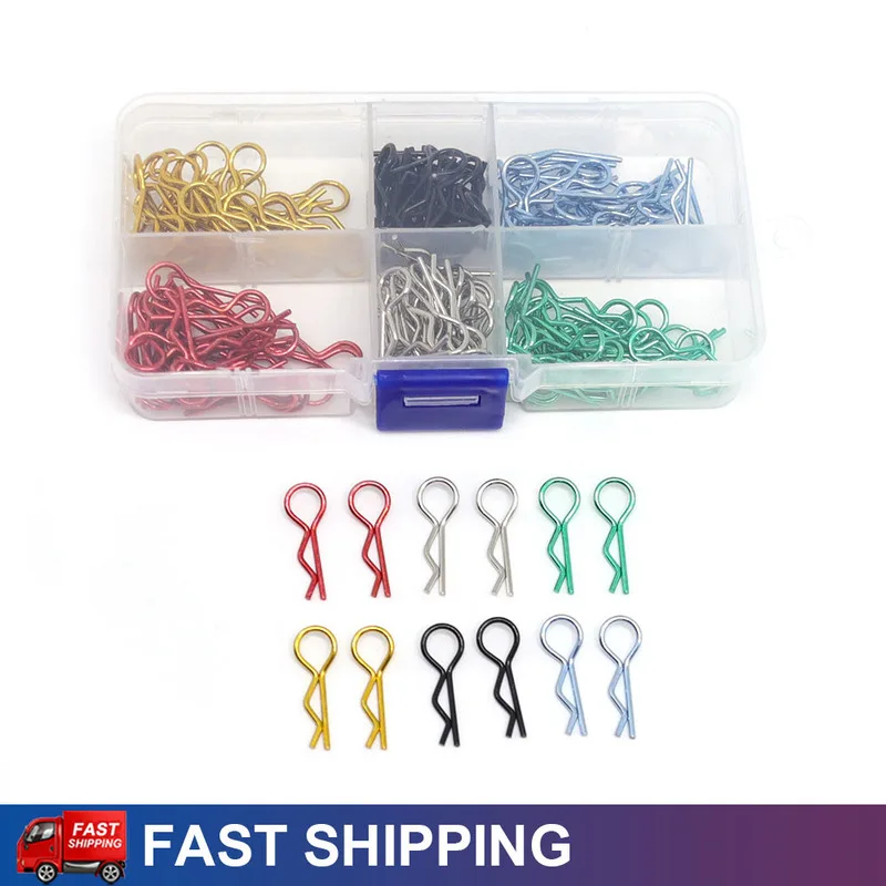6 Colors 180PCS New Metal RC Car R-Type Body Clips Replacement Parts for 1/10 1/12 On-Road RC Nitro/Electric Car Models