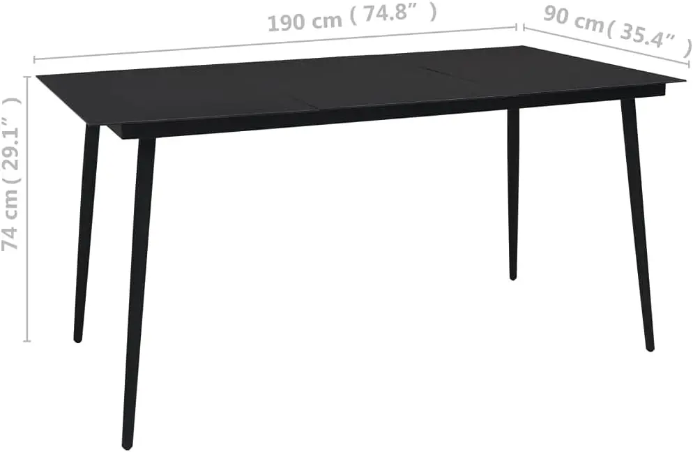 Black Glass Garden Table, Long Table,Square Table, Suitable For Porch, Garden, Cafe, Swimming Pool,Easy To Clean Black