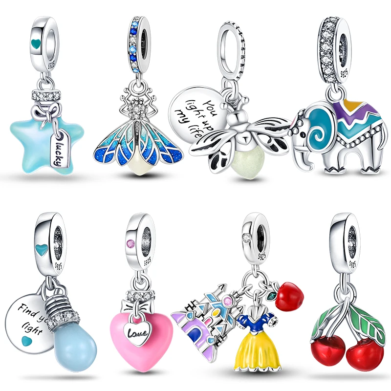 Charms Fit Pandora 925 Original Bracelets Luminous Firefly Stars Cherry S925 Silver Pendants Beads DIY Party Christmas Jewelry