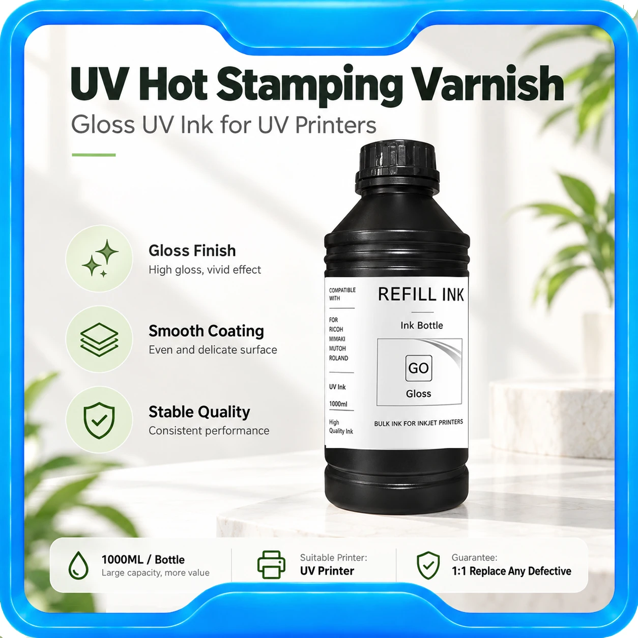 1000ml UV Hot Stamping Varnish Gloss Ink UV Gold Foil Varnish Ink For UV Flatbed Printer For UV DTF Printer
