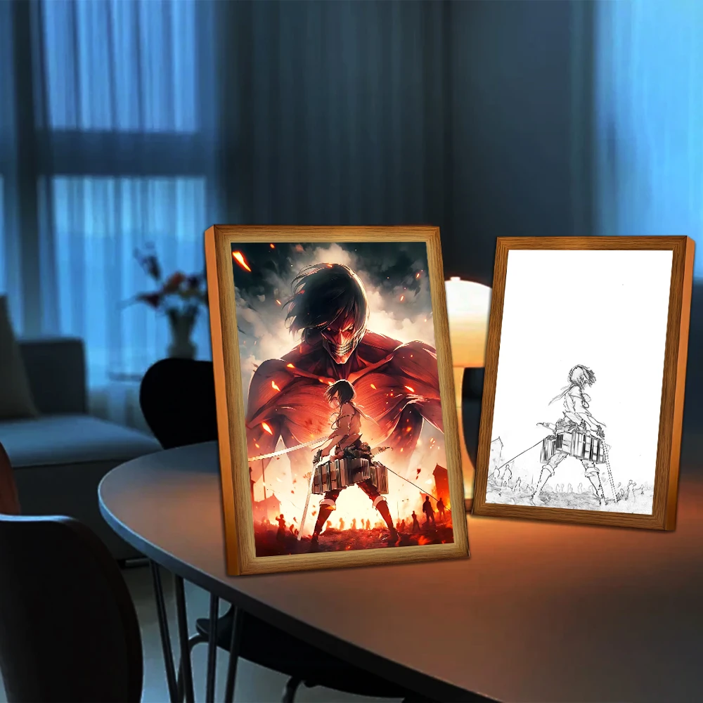 Anime Figure Attack on Titan Night Light Painting Picture Frame Room Home Wall Art Bedroom Decor Friend Brithday Gifts Moon Lamp