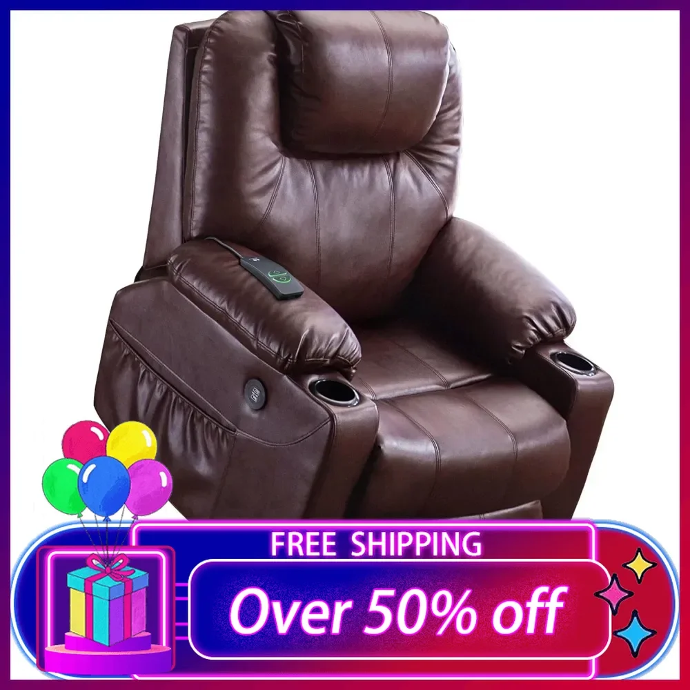 Electric Power Lift Recliner Chair Sofa with Massage and Heat, 3 Positions, 2 Side Pockets, and Cup Holders, USB Ports