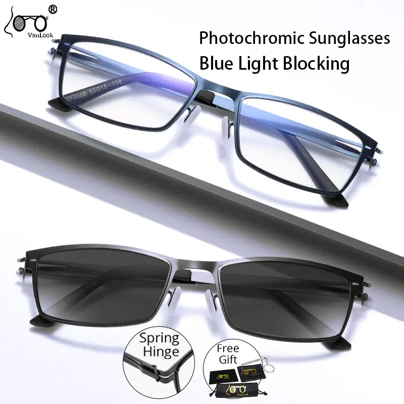 

New Photochromic Sunglasses Screwdreless Full Frame Spectacle Women Men Blue Light Blocking Computer Glasses