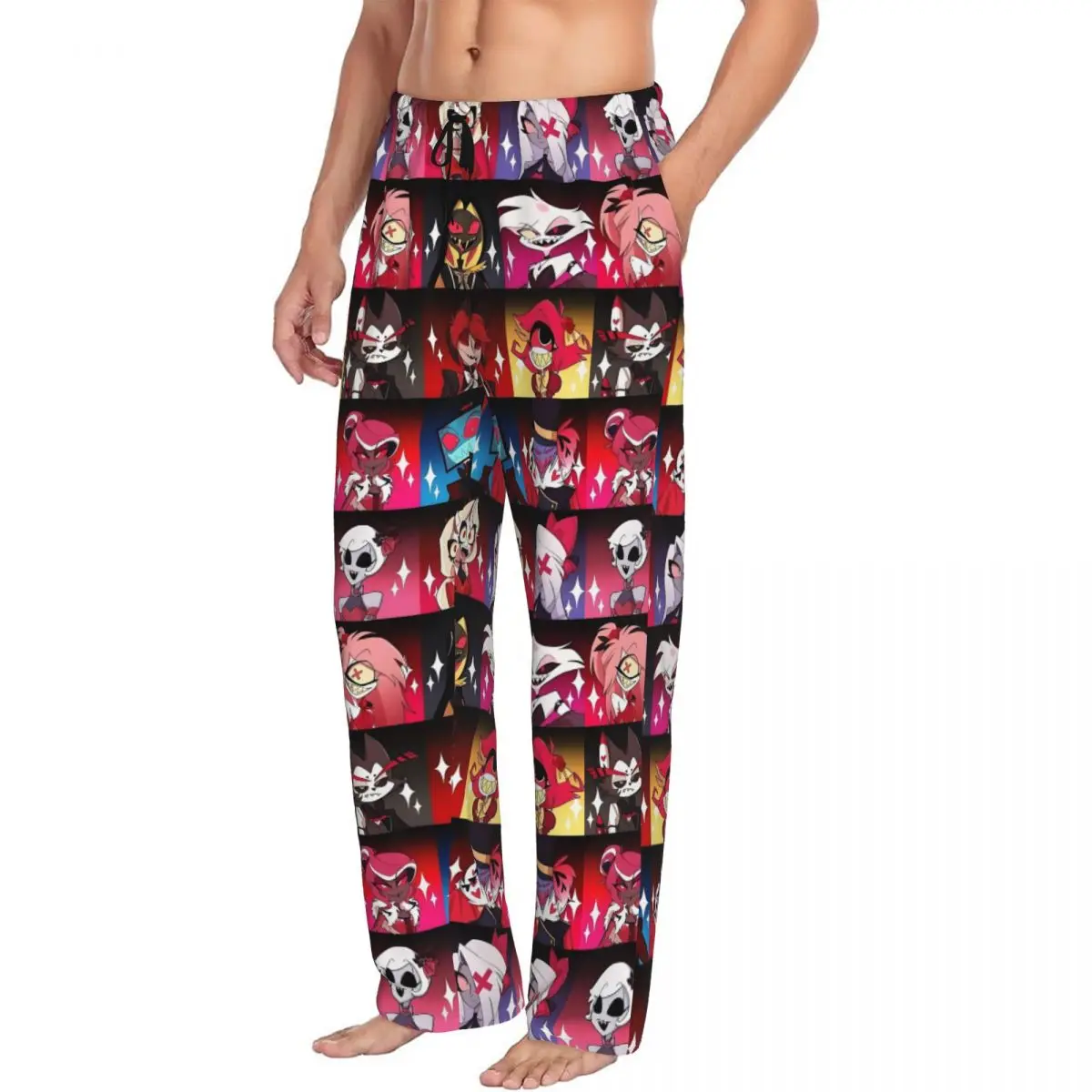 Custom Printed Men Hazbins Hotels Pajama Pants Anime Sleepwear Sleep Lounge Bottoms with Pockets