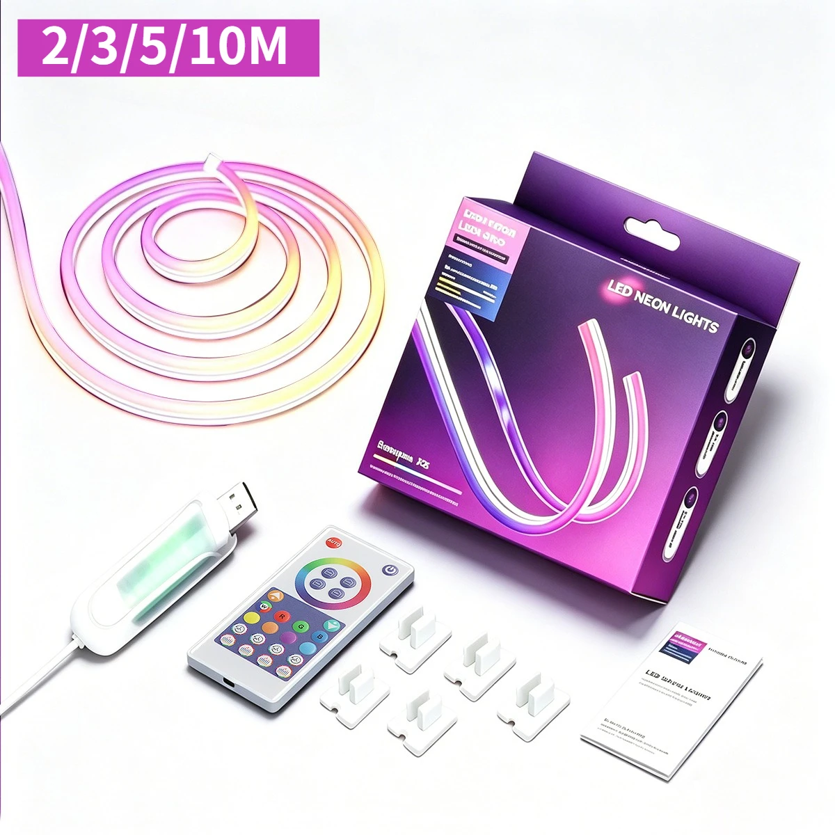 Fita de LED Inteligente RGBIC Neon à Prova d'Água de 2m, 3m, 5m, 10m com Controle USB e APP, Sincronização Musical para Decoração de Quarto, Dormitório e Exteriores