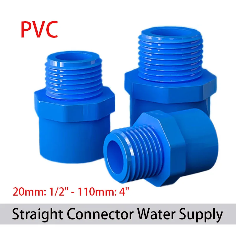 

1pcs Blue PVC Connectors 1/2" to 4'' PVC Pipe Thread Fittings Water Supply Tube Joint Garden Irrigation Pipe Fittings