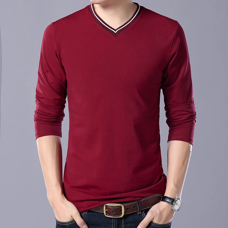 2023 New 100% Cotton Pullover V-Neck Men Sweater Solid Color Long Sleeve Spring Slim Sweaters Men Casual Pull Men Clothing