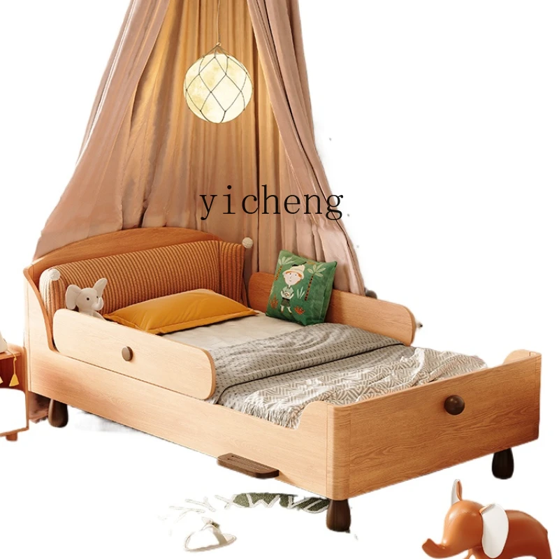 

Zc Children's Bed Boy Solid Wood Stitching Bed Girl plus Broadband Guardrail Baby Bed Separation Artifact