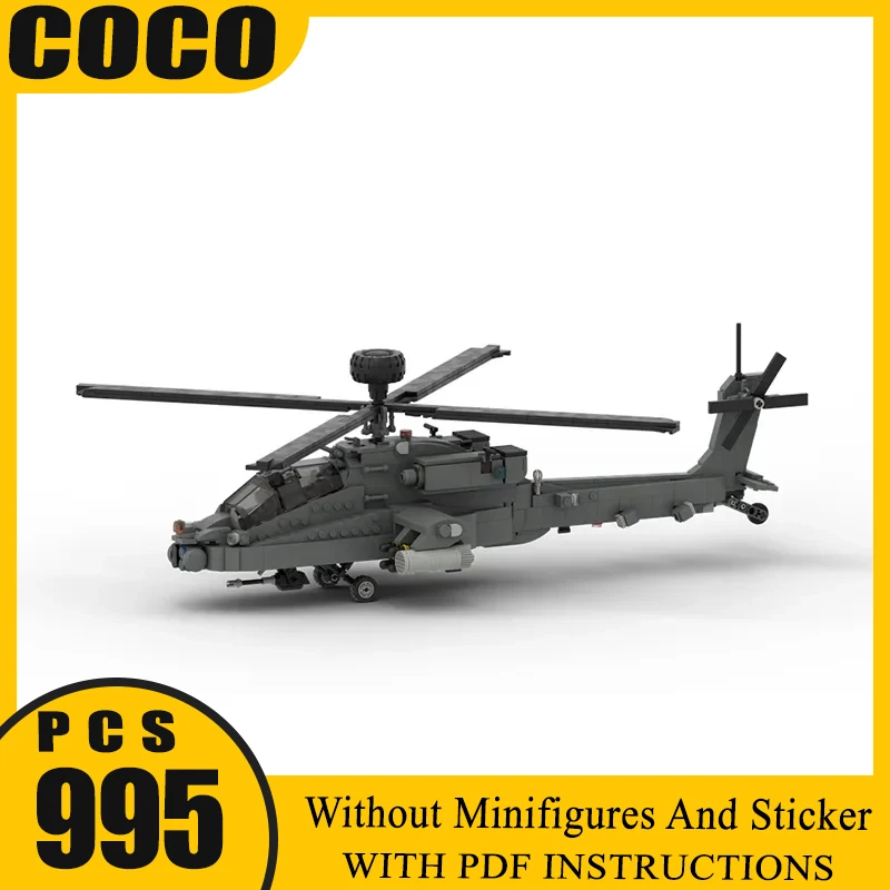 

Строительные блоки Moc в стиле милитари Boeing AH-64 APACHE Модель вертолета Технология Кирпичи DIY Самолет Игрушки для