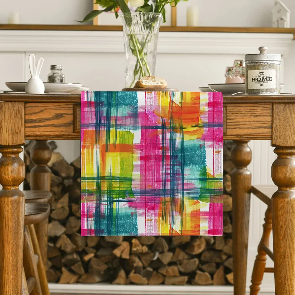 Watercolor Style Table Runner Colorful Line Tablecloth Home Kitchen Living Room Holiday Party Tablecloth Rectangular Decoration