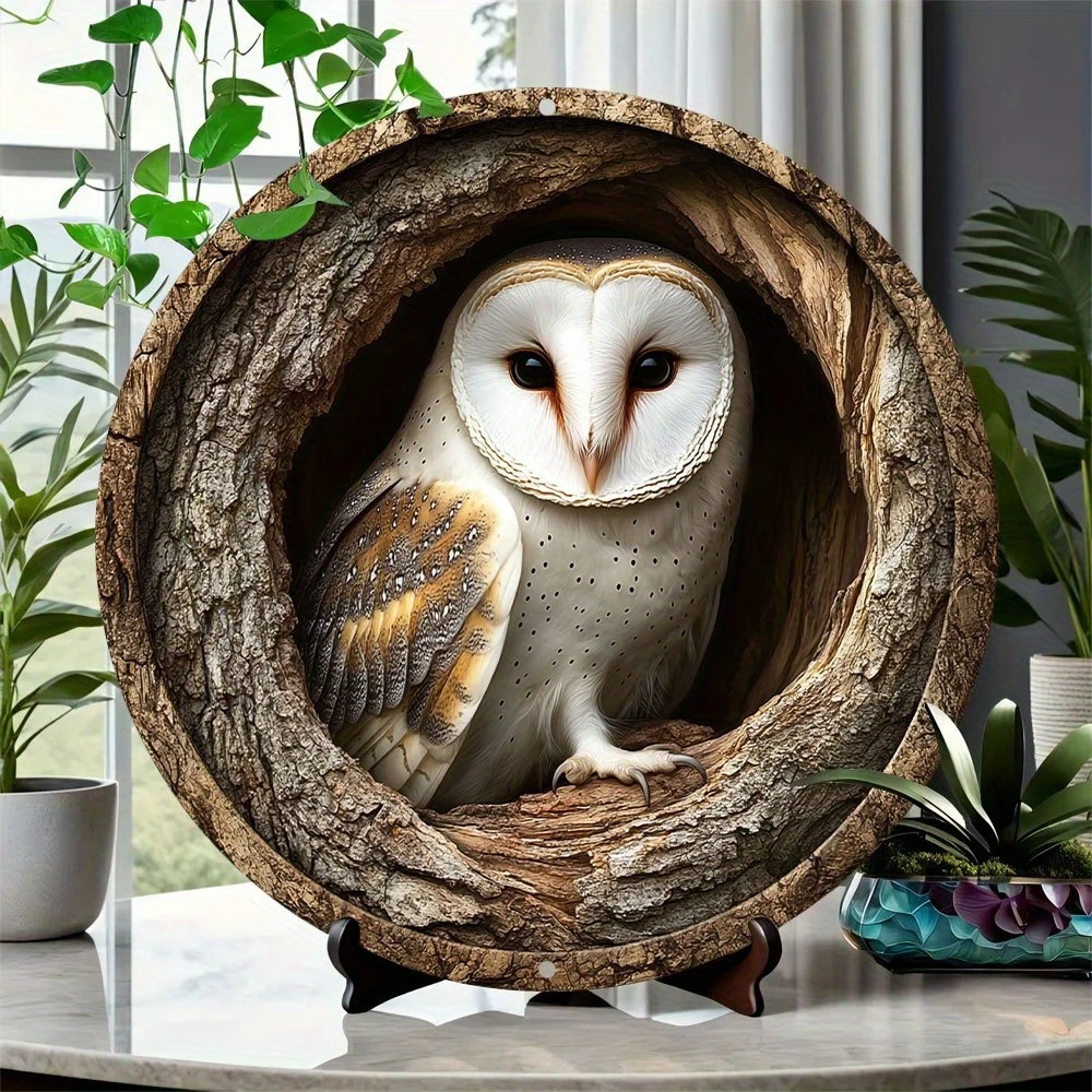 8in Round Vintage Bird Wooden Pendant Flat Color Print 2D Home Wall Decoration Farm Garden Auspicious Bird Photo Props Gifts