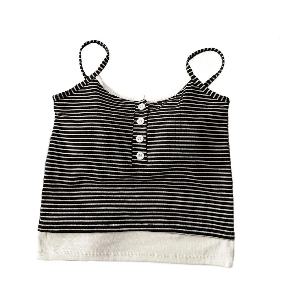 

Stripe Pattern Stripe Skinny Vest Tops Sleeveless Beauty Back Camisole with Bra Pads Slim Fit Streetwear Y2K Slim Crop Top Girls