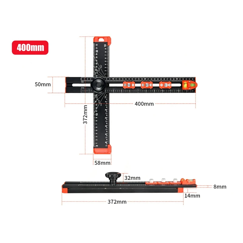 2 in 1 Drilling Positioning Ruler Combination Angle Ruler T-Shaped Ruler Cabinet Hardware Jig Drawer Installation Woodworking