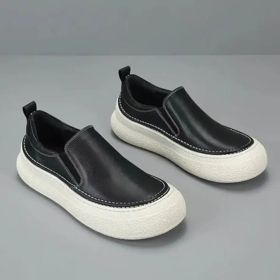 

Men Casual Shoes Genuine Leather Solid White Flats Low Shoes For Man Slip On Luxury Brand Designers Sneakers 2026 New Fashion