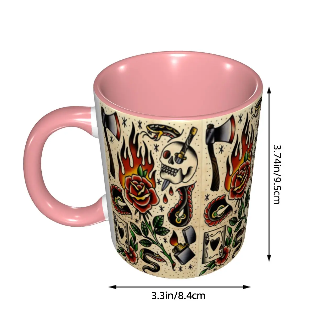 American Traditional Flash Pattern Tattoo Mug Ceramic Coffee Cups Tea Mugs Milk Cup Drinkware Gifts for Woman Man DIY Custom