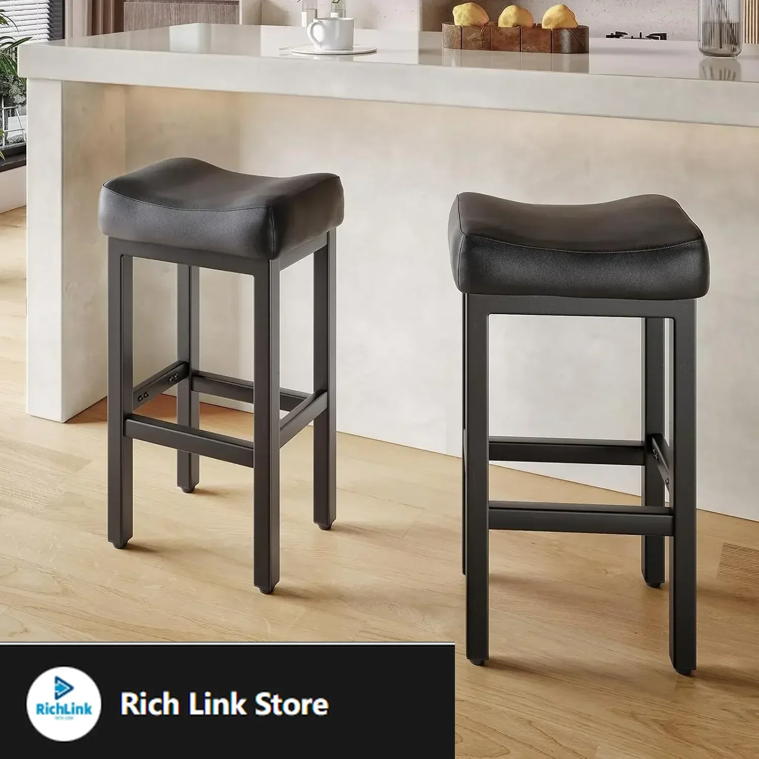 

29 Inch Bar Height Bar Stools Set of 2, 29" Barstools for Kitchen Island Counter, Backless Bonded Leather Bar Height Stools