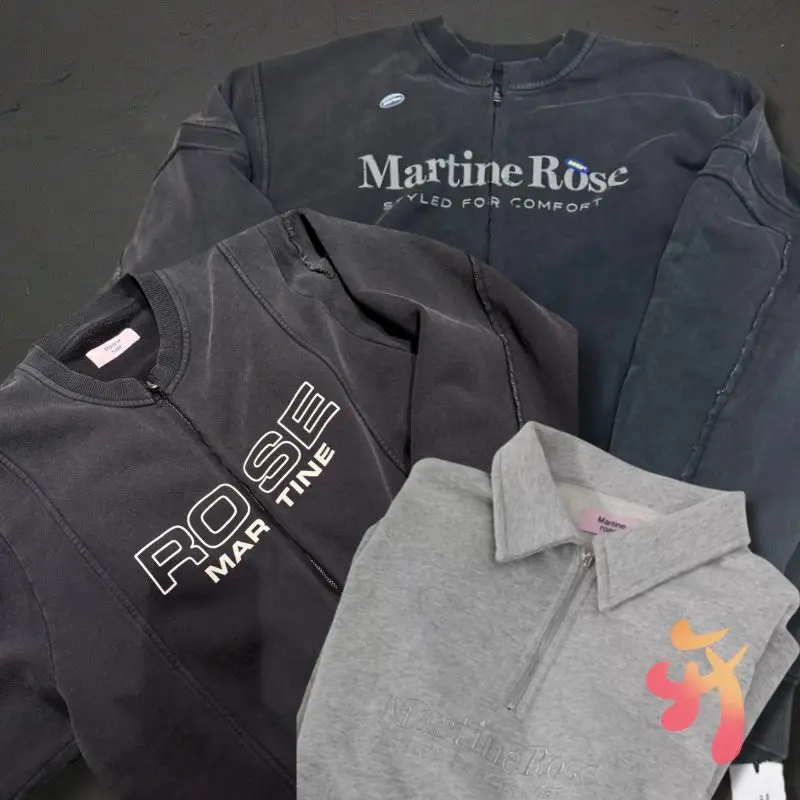 

Stock Men Women Graffiti Faded Letter Logo Martine Rose Jackets Retro Washed Black Patchwork Zipper Sweatshirts Loose Coats