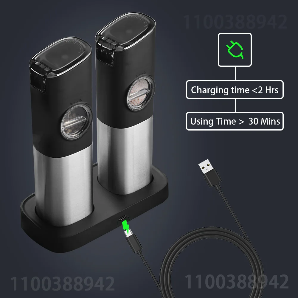 Gravity Electric Salt and Pepper Grinder Set USB Rechargeable With Dual Charging Base Gravity Safety Switch Automatic Dust lids