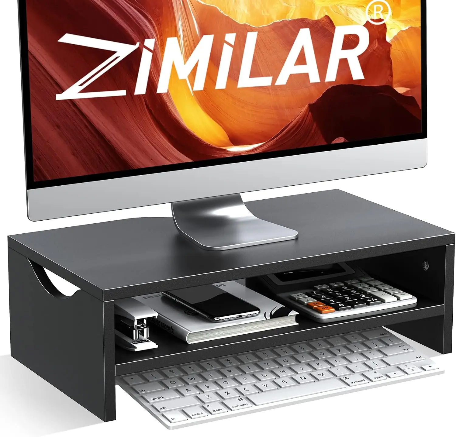 

Monitor Stand 2-Tier with Storage Organizer for Home Office, Wooden Laptop Riser for PC iMac Desktop