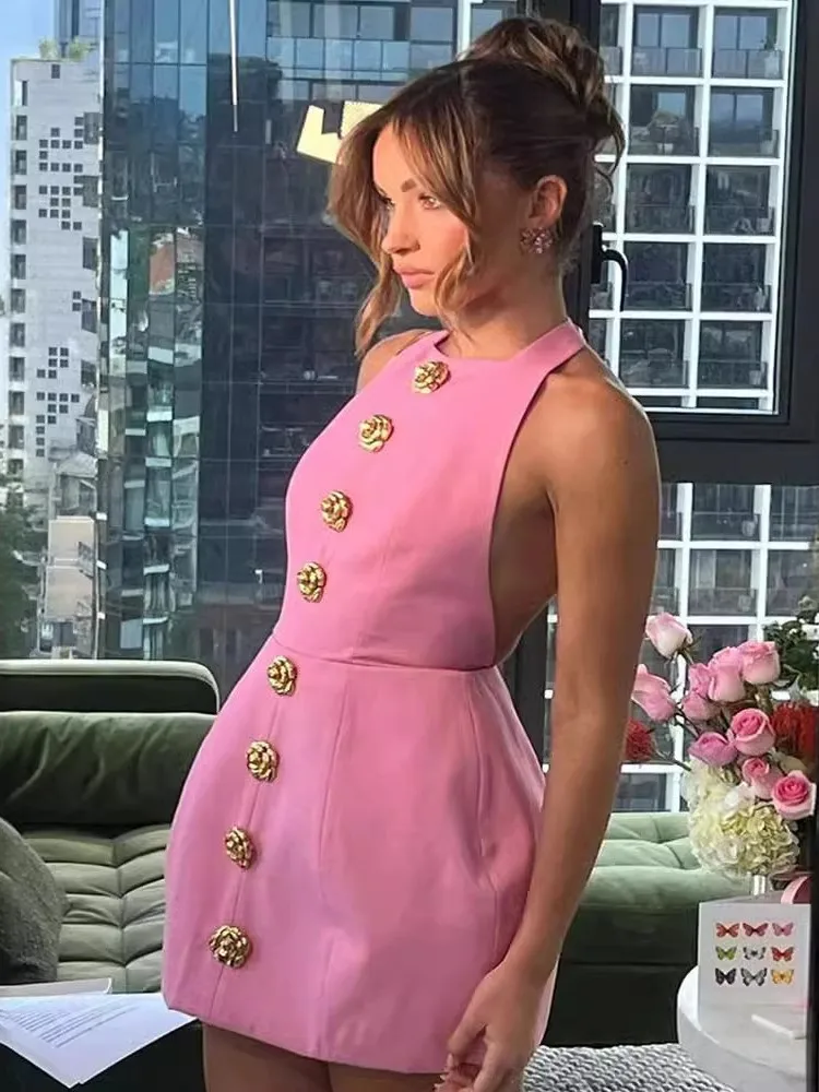 

Sexy Sleeveless O-neck Halter Neck Dress For Women Summer Elegant Solid Color Skirt Street Fashion Casual Hip-cover Dress Female