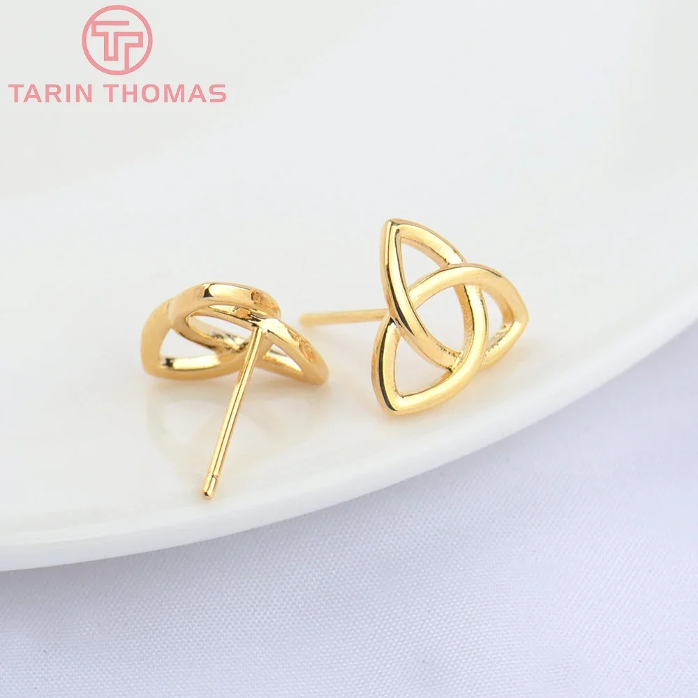 (4905)10PCS 11MM 24K Gold Color Brass Triangle Stud Earrings High Quality Diy Jewelry Findings Accessories Wholesale