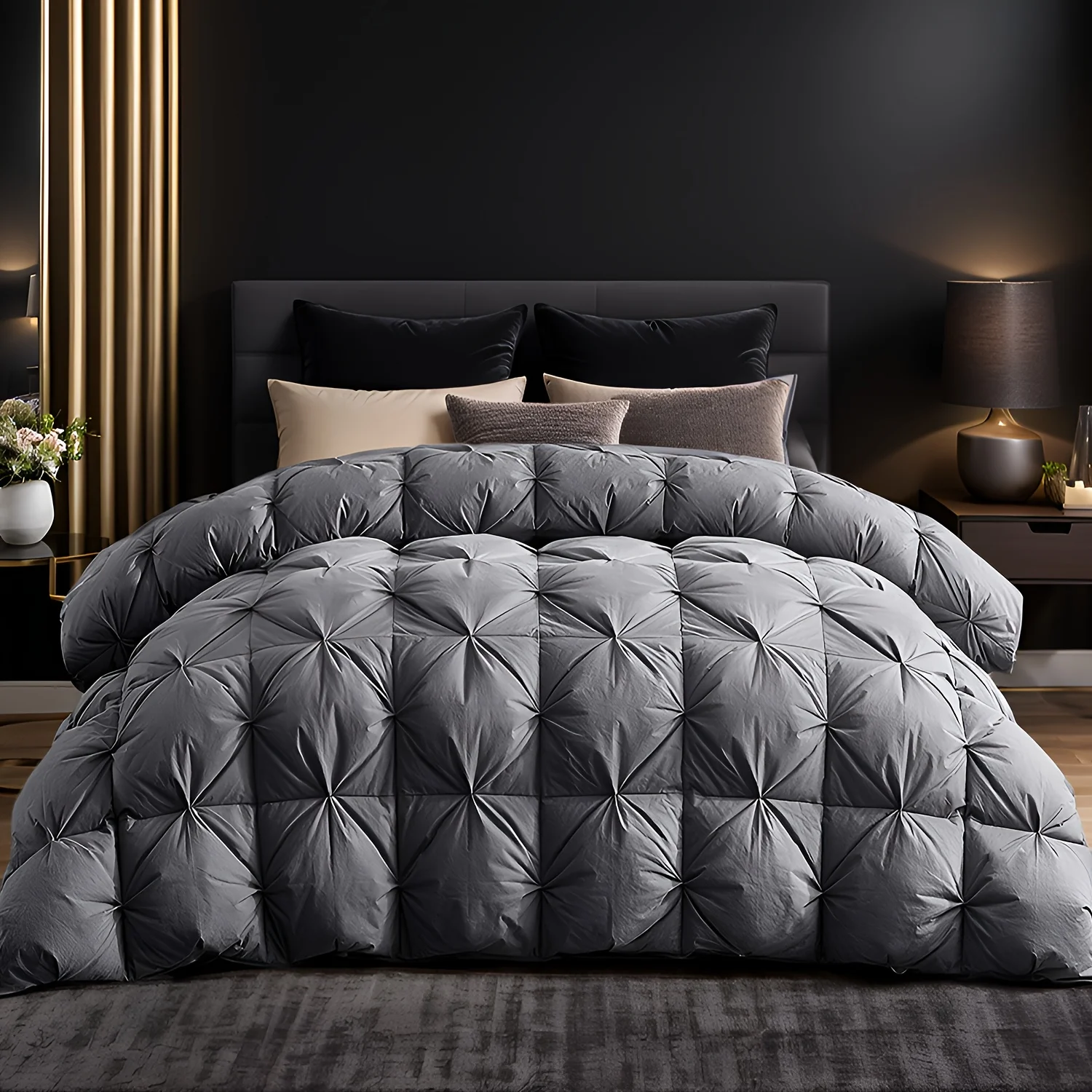 Ultra-Soft Grey Pinch Pleat Duvet Insert – Cozy All-Season Comforter in Queen, King & Cal King Sizes | Lightweight Yet Warm Goose Down Fill | Smooth 100% Cotton Cover | Quiet, Fluffy, and Easy to Layer