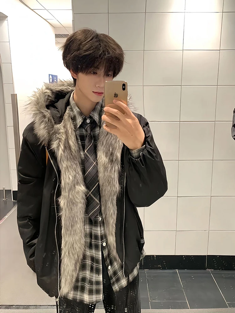 

Coolboybb American Sle Hooded Thiened ort Cotton Jaet Men's Winter Coat Bla Baseball Sle Youth Casual Faion