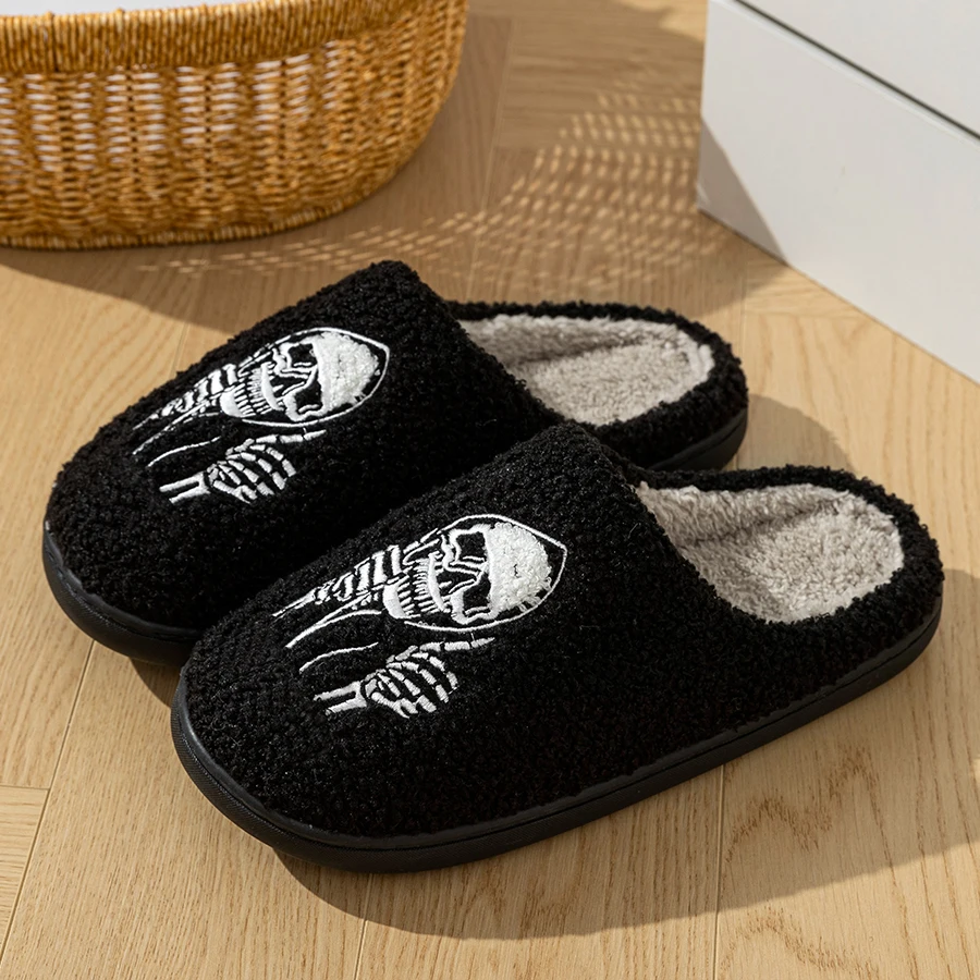 Halloween Funny Skull Face Women's Slippers Indoor Soft Good Breathable Comfortable Slipper Couple Fashion Winter Cotton Shoes