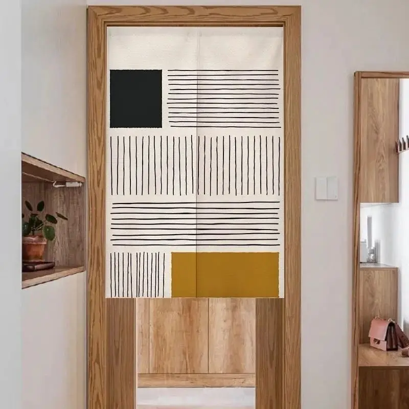 VIKAMA Japanese Door Curtain Geometric Lines Restaurant Entrance Half Curtain Kitchen Bedroom Partition Curtain Home Decoration