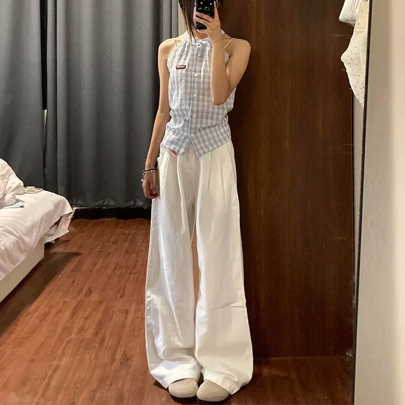 Drape casual jeans feminino verão novo simples solto emagrecimento cintura alta calças largas perna