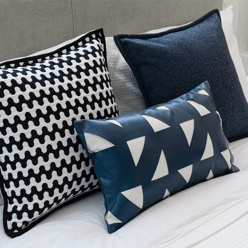 

Современный простой синий чехол для диванной подушки, роскошный образец наволочки для комнаты, украшение для отеля, дома, дивана-кровати, поясная наволочка