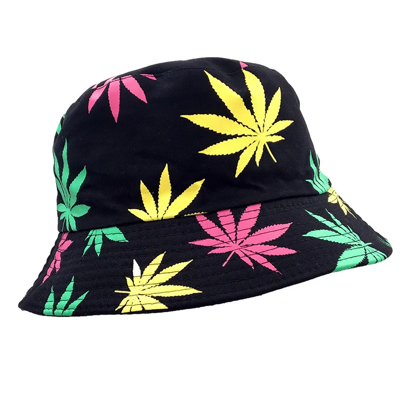 Outdoor Maple Leaves Hat Cosplay Flat Edge Printing Bucket Hat Summer Versatile Sunshade Sun Hat Fisherman Hats Gift