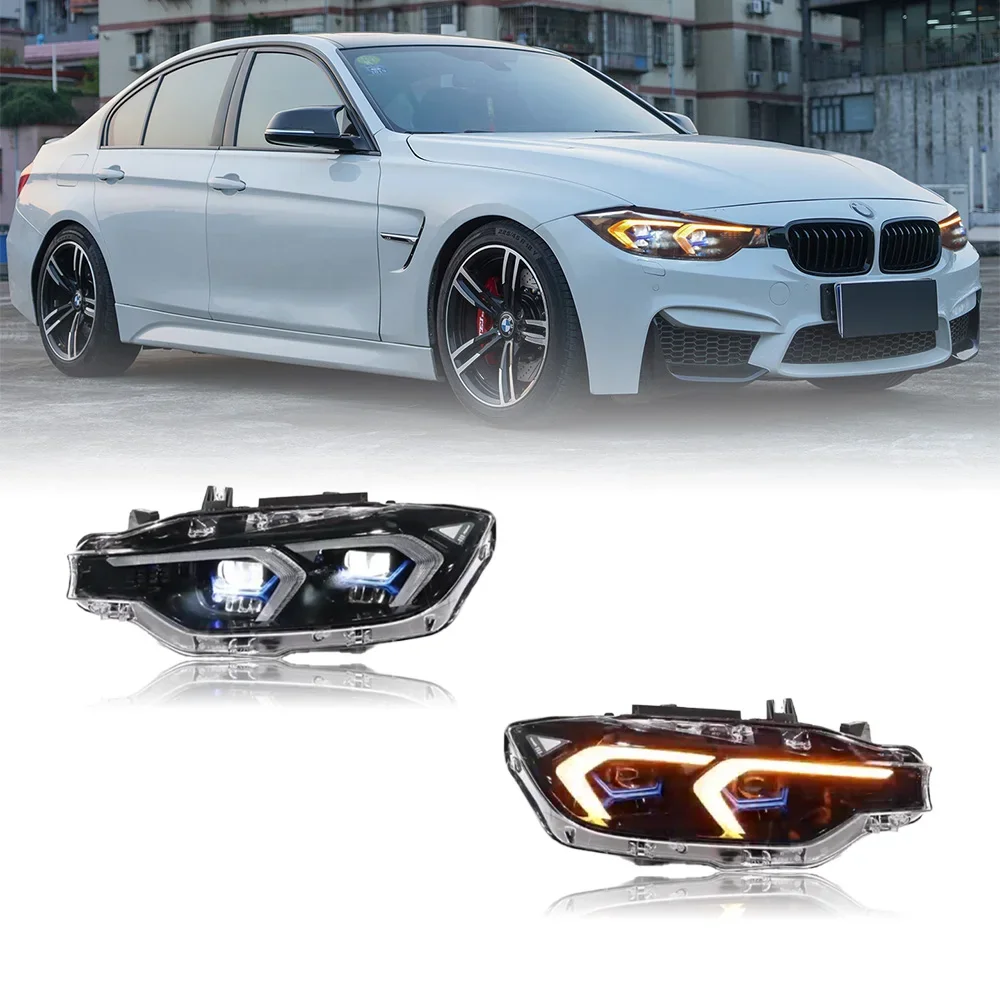 Lampu depan LED BMW, untuk 2013-2018 BMW 3 seri DRL dengan sinyal belok kuning & putih bahan ABS F30 F35 F80 LCI model