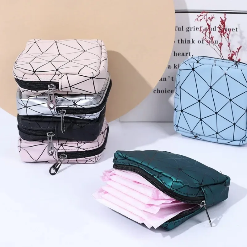 Multifunction Storage Bag Rhombus Pattern Mini Sanitary Napkin Cosmetic Pouch Portable Lipstick Perfume Key Travel Tampons Bags