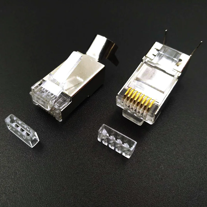 10PCS Cat7 Metal Shielded RJ45 Connector 3 Prong GoId Plated FTP STP Ethernet Cable Crimp Modular Plug 8P8C Crystal Head