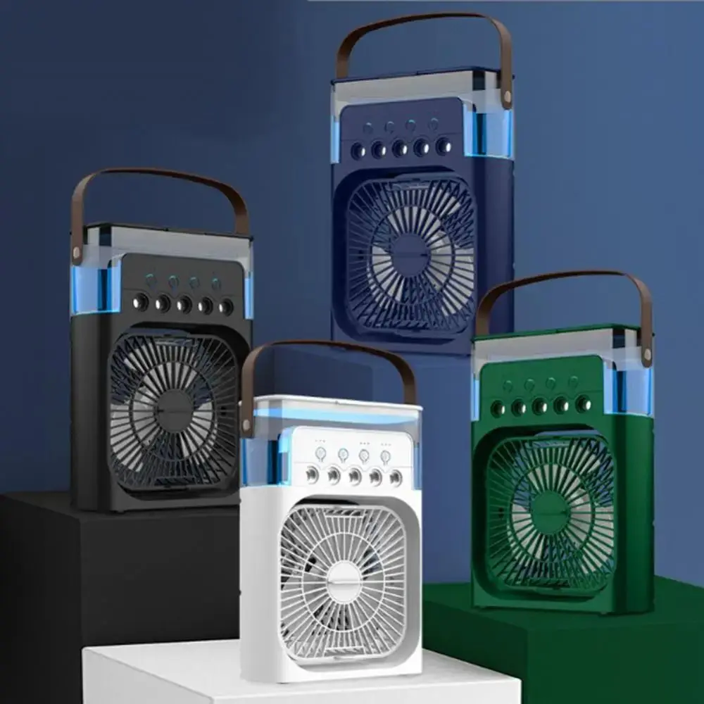 

LED Night Light Portable Humidifier Fan Five-Hole Spray 7-color Light Design Air Conditioner Low Noise Water Mist