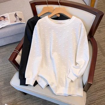 175Kg Grote Maat Dames Buste 170 Lente Herfst Losse Trui Ronde Hals Love Jacquard Trui Breien 6xl 7xl 8xl 9xl10xl 11xl