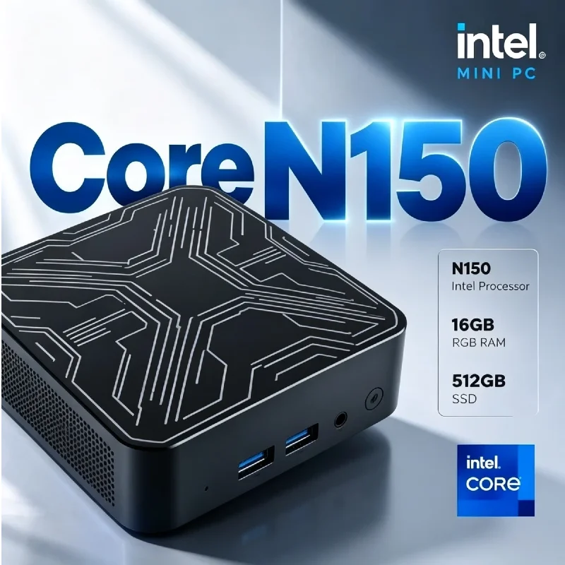 Low Power Home Office Mini Computer Intel Core N150 New Mini Host, 16GB RAM, Large SSD, WiFi 6 Bluetooth 5.2, 4K HD Output