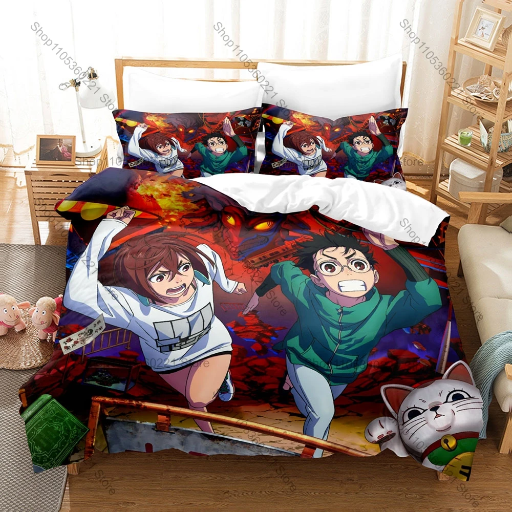 Cool Momo Ayase Okarun Turbo Granny Maneki Neko UFO Horror Comedy Print Duvet Cover + 2 Pillowcases Anime Fans 3pcs Bedding Set