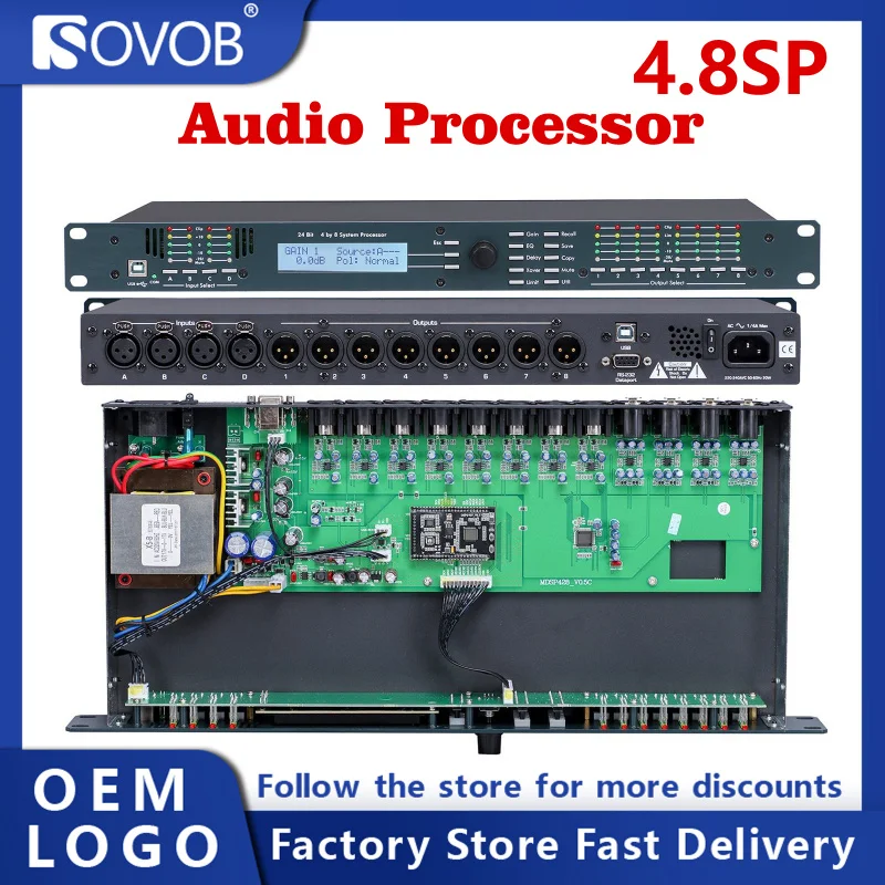 

4.8SP audio processor, professional sound effects for stage performances, bass crossover, 4 inputs and 8 outputs
